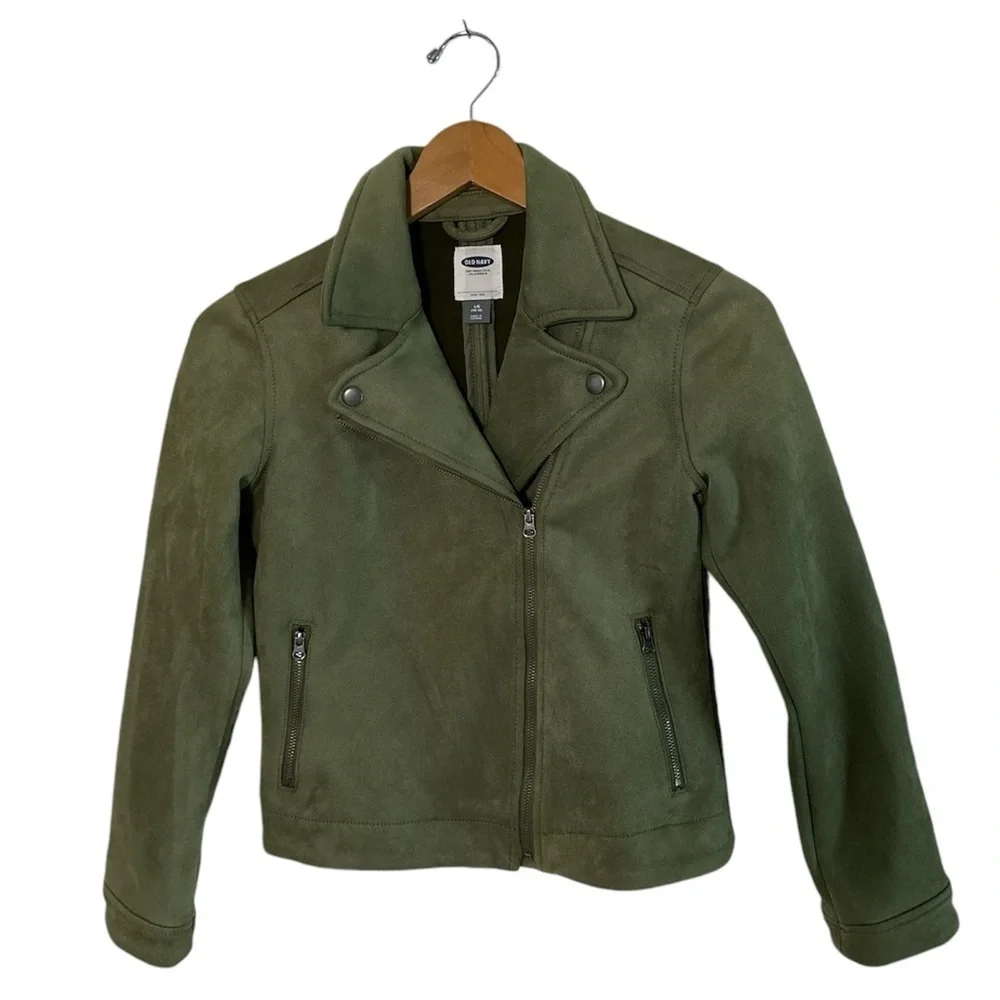 Old Navy Olive Green Faux Suede Moto Jacket Size L/G (10-12)